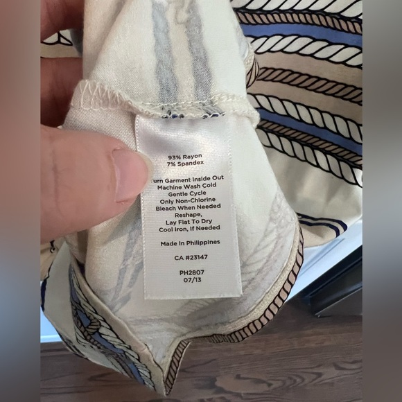 Talbots XS top. 3/4 sleeve, nautical print. Work, office, resort wear, cruise. - Picture 3 of 5